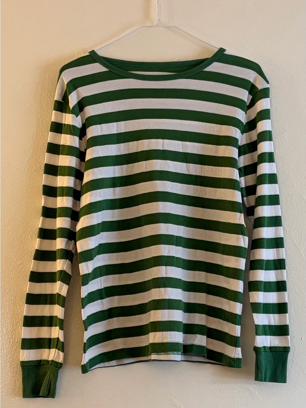 Men's Green & White Striped Long-Sleeve Tee
